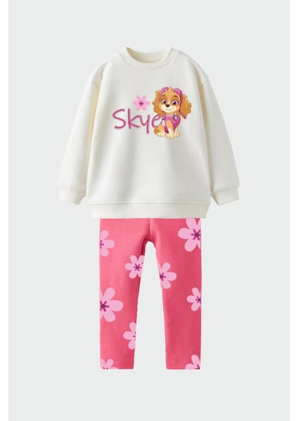 Kız Çocuk Paw Patrol Baskılı 3 Iplik Pamuklu Kumaş Alt Üst Takım