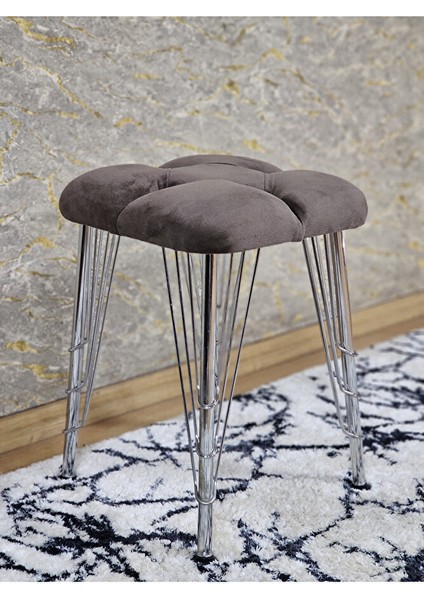 Kare Krom Kaplama Telli Ayaklı Tabure - Oturak - Bar Taburesi - Ayaklı Tabure Kahverengi Renk 48 x 33 Boyut/ebat