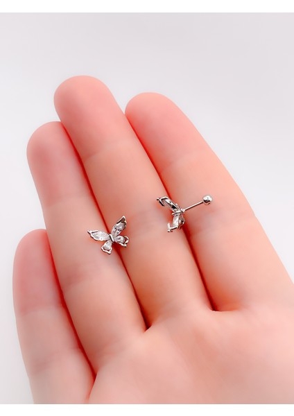 Cerrrahi Çelik Piercing ( Pirsing ) Zirkon Damla Taşlı Kelebek Tragus Helix Piercing (1ADET) fiyatları