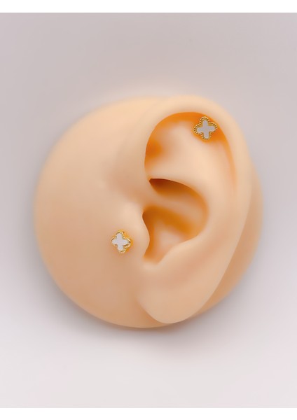 Cerrrahi Çelik Piercing ( Pirsing ) Marka Yonca Figürlü Tragus Helix Piercing (1ADET)