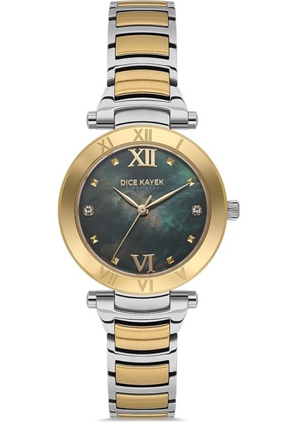 DK.1.AG1399.04 Taşlı Tasarım Çelik Kordon Çelik Kasa 5 Atm Suya Dayanıklı Metalik-Altın Renk Kadın Kol Saati
