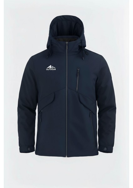 Erkek Lacivert Outdoor Su Itici Kapüşonlu Kaban – Rüzgar Geçirmez, Hafif ve dayanıklı