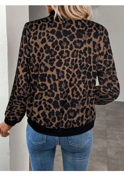 Kadın Leopar Desen Fermuarlı Modal Kumaş Ceket fırsatları