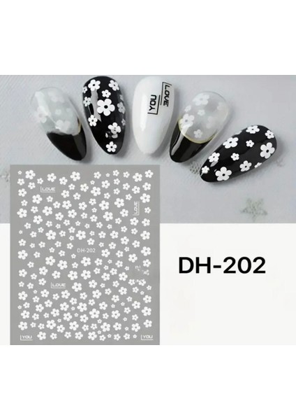 Mini Beyaz Çiçekler Tırnak Süsleme Stickerı Nail Art Süslemeleri