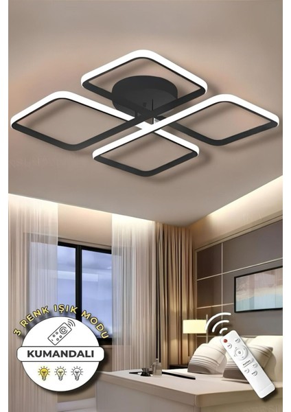 Jasmin Black Kumandalı 3 Renk Modern Plafonyer LED Avize
