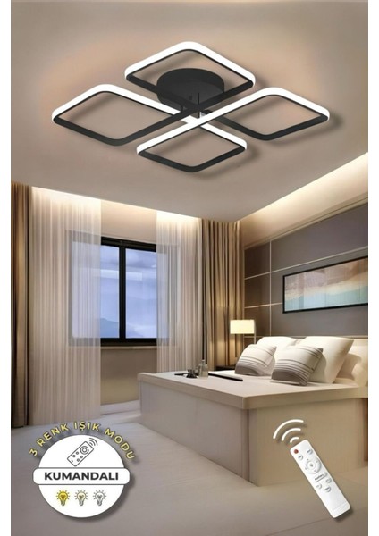 Jasmin Black Kumandalı 3 Renk Modern Plafonyer LED Avize fiyatları