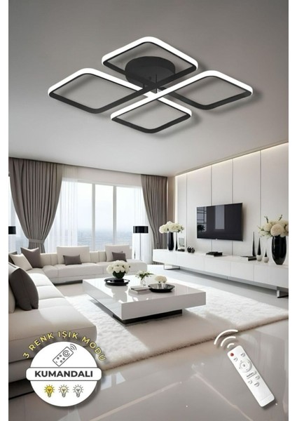 Jasmin Black Kumandalı 3 Renk Modern Plafonyer LED Avize modelleri