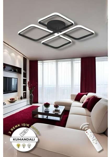 Jasmin Black Kumandalı 3 Renk Modern Plafonyer LED Avize fırsatları
