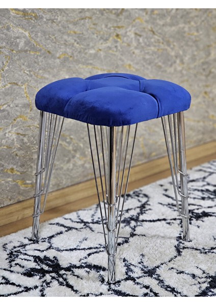Kare Krom Kaplama Telli Ayaklı Tabure - Oturak - Bar Taburesi - Ayaklı Tabure Mavi Renk 48 x 33 Boyut/ebat