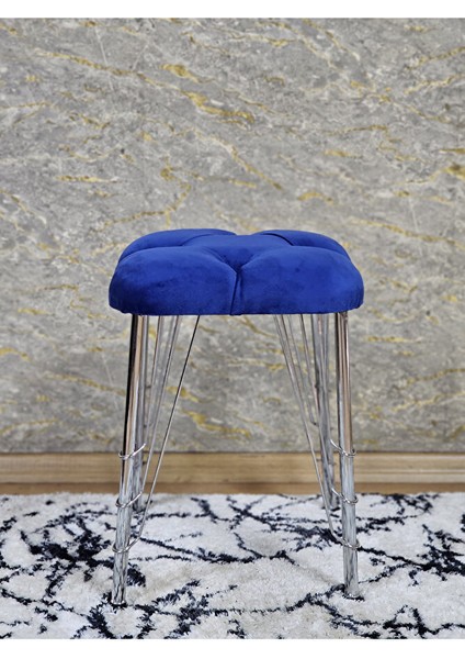Kare Krom Kaplama Telli Ayaklı Tabure - Oturak - Bar Taburesi - Ayaklı Tabure Mavi Renk 48 x 33 Boyut/ebat modelleri