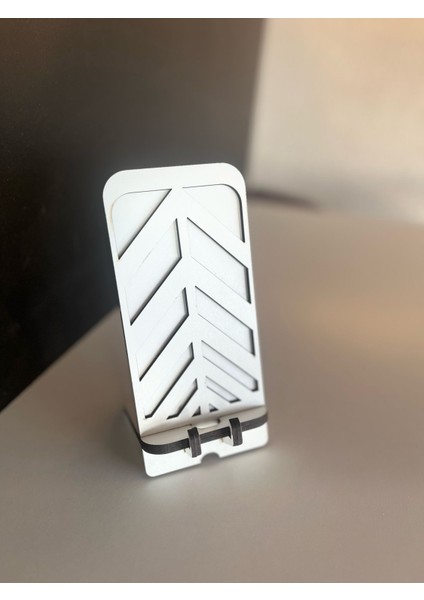 Masa Üstü Beyaz Ahşap Telefon Tutucu 6mm Lazer Kesim