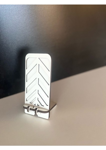 Masa Üstü Beyaz Ahşap Telefon Tutucu 6mm Lazer Kesim