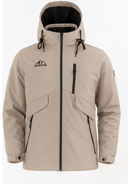 Erkek Krem Outdoor Su Itici Kapüşonlu Kaban – Rüzgar Geçirmez, Hafif ve dayanıklı