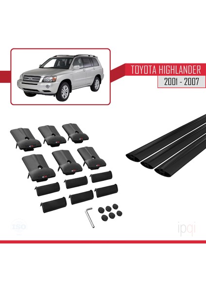Toyota Highlander 2001-2007 Arası ile Uyumlu Fly Model Ara Atkı Tavan Barı Siyah 3 Adet indirimleri