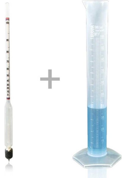 0-100 Uzun Form Alkolmetre Hidrometre ve 250ML Mezür Seti