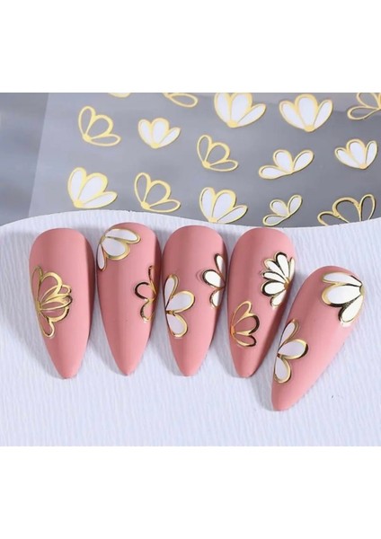 Gold Bahar Yaprakları Tırnak Süsleme Stickerı Nail Art Süslemeleri