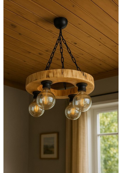 Ahşap Kütük Dilim Avize Otel Cafe Otel