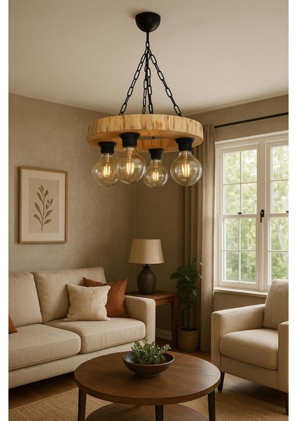 Ahşap Kütük Dilim Avize Otel Cafe Otel