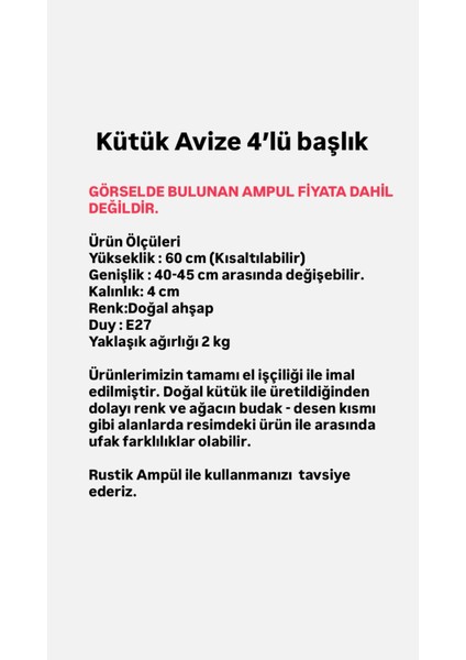 Ahşap Kütük Dilim Avize Otel Cafe Otel