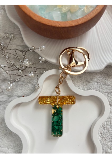 T Harfi Epoksi Yeşil Gold El Yapımı Anahtarlık fiyatları