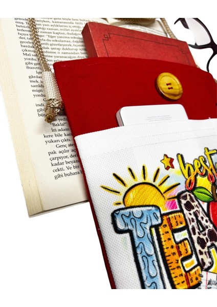 Askılı Kitap / Tablet / Ebook Çantası – Kılıfı , Öğretmenler Günü Hediyesi, Özel Gün Hediyesi ( Best Teacher Ever - Öğretmen - Sarı fırsatları