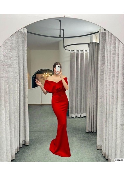 Scuba Kemerli Balık Abiye Elbise 582099 Kırmızı