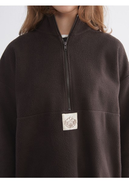 Yeni Sezon Dik Yaka Baskılı Polar Kadın Sweatshirt Tunik modelleri