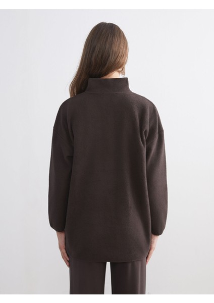 Yeni Sezon Dik Yaka Baskılı Polar Kadın Sweatshirt Tunik fırsatları