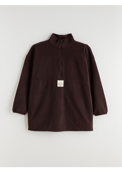 Yeni Sezon Dik Yaka Baskılı Polar Kadın Sweatshirt Tunik indirimleri