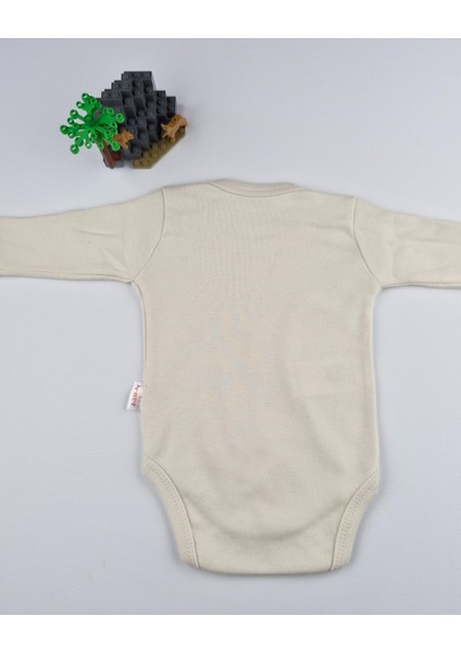 Uzun Kollu Pamuk Safari Baskılı Bebek Çıtçıtlı Body & Alt Takım – Krem/mavi - 0-9 Ay