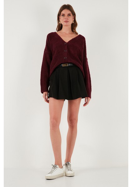 Oversize Fit Düğmeli V Yaka Uzun Kollu Triko Hırka Bayan Hırka 4616232 fiyatları