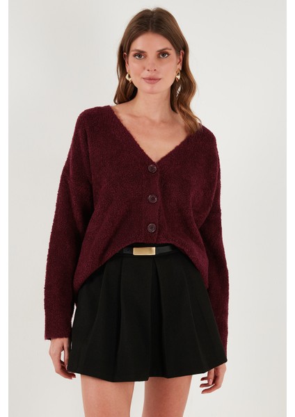 Oversize Fit Düğmeli V Yaka Uzun Kollu Triko Hırka Bayan Hırka 4616232 modelleri