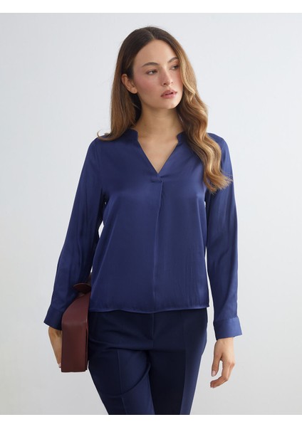 Yeni Sezon Kaçık Yaka Saten Bluz