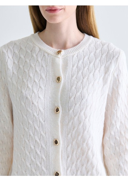 Yeni Sezon Bisiklet Yaka Kendinden Desenli Kadın Triko Hırka modelleri