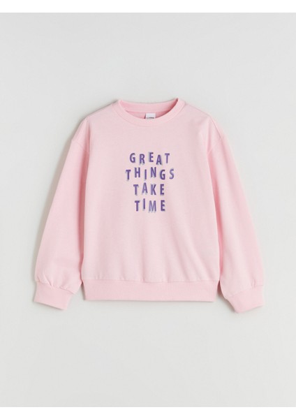 Yeni Sezon Bisiklet Yaka Baskılı Kız Çocuk Sweatshirt