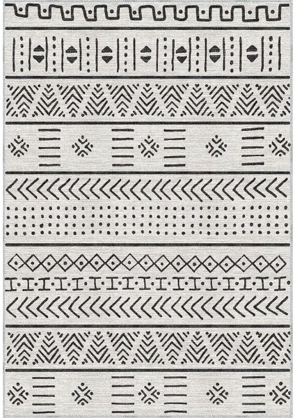 Guina Geometrik Beyaz Polyester ve Pamuklu Yıkanabilir Kaydırmaz Taban Dijital Baskı Halı