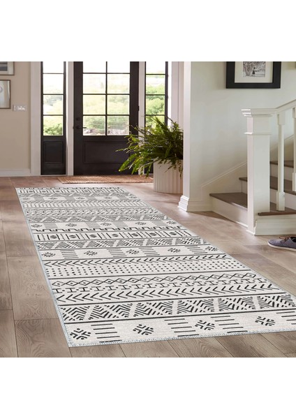 Guina Geometrik Beyaz Polyester ve Pamuklu Yıkanabilir Kaydırmaz Taban Dijital Baskı Halı fırsatları