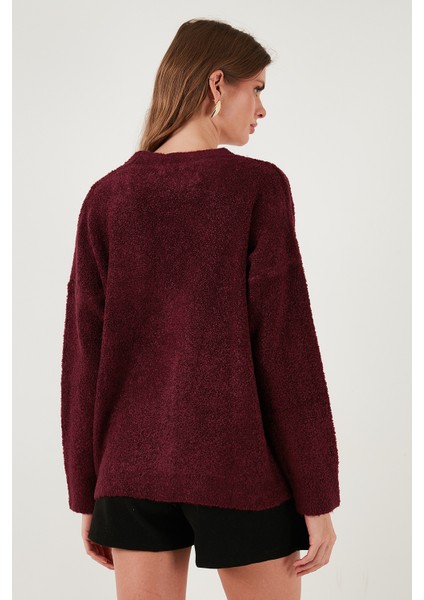 Oversize Fit Düğmeli V Yaka Uzun Kollu Triko Hırka Bayan Hırka 4616232