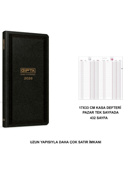 2026 Kasa Ajandası -Uzun ,432 Sayfa-Pazar Günü AYRI-118-TCK