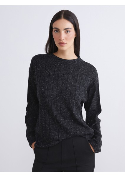 Yeni Sezon Bisiklet Yaka Simli Kadın Triko Kazak