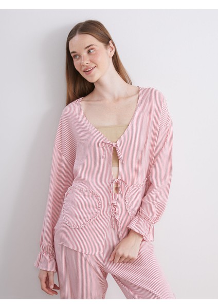 Yeni Sezon V Yaka Çizgili Kadın Pijama Takımı fiyatları