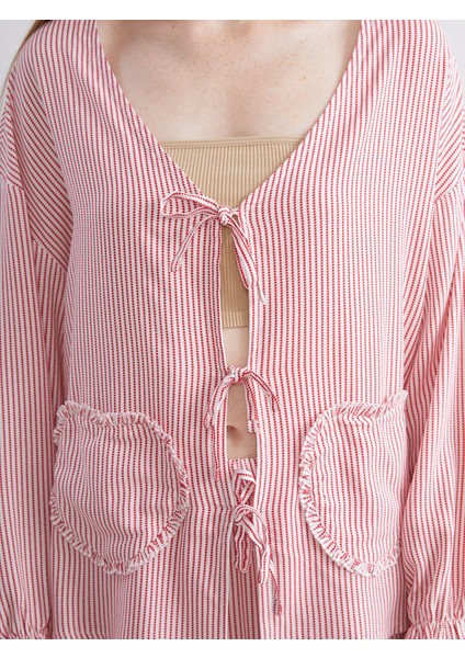 Yeni Sezon V Yaka Çizgili Kadın Pijama Takımı modelleri