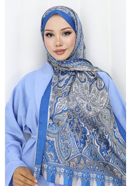 Etnik Desen Janjan Şal 70304-21 Mavi Bej