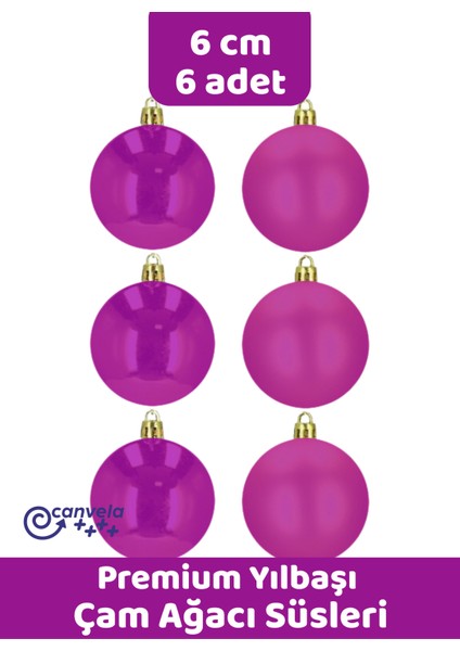 6 Adet 6 cm Premium Yılbaşı Çam Ağacı Süsleri Yılbaşı Topları 3 Mat 3 Parlak