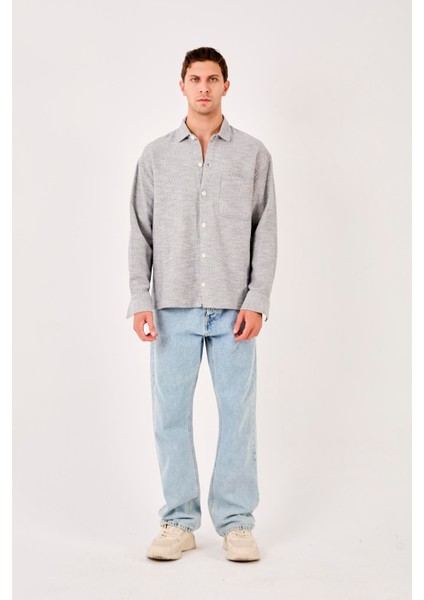 X-0001 Ayaklı Yaka Tek Cepli Uzun Kol Gömlek