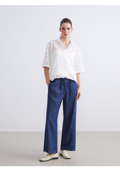 Yeni Sezon Beli Lastikli Wideleg Kadın Jean Pantolon