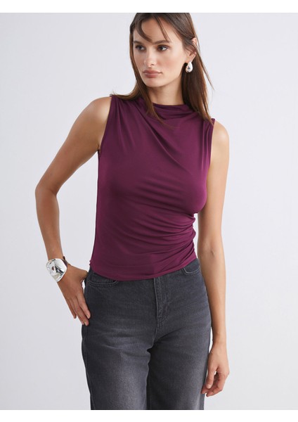 Yeni Sezon Dik Yaka Büzgülü Bluz