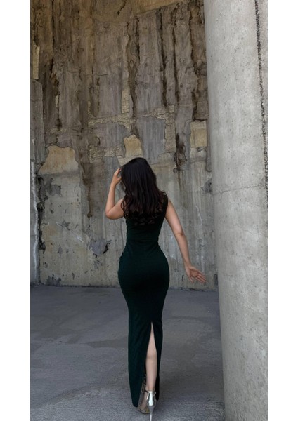 Flowers Esnek Kumaş Omuz Geniş Askılı Pile Detaylı Abiye Elbise 583269 Zümrüt modelleri