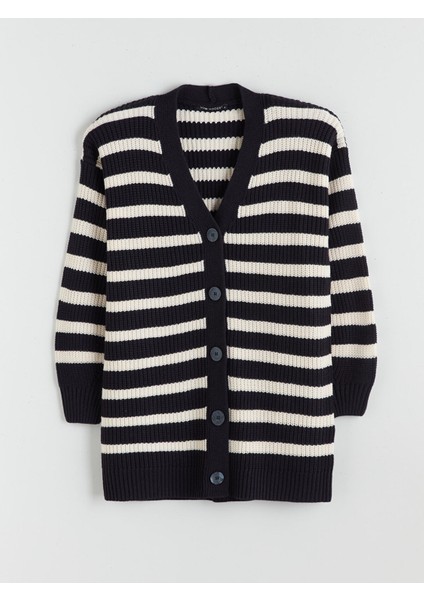 Yeni Sezon V Yaka Çizgili Kadın Triko Hırka indirimleri