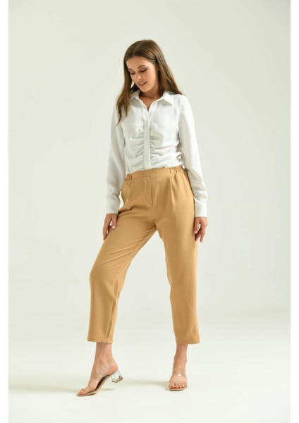 Kadın Pantolon Bel Lastikli Rahat Pantolon Camel - T116 fırsatları
